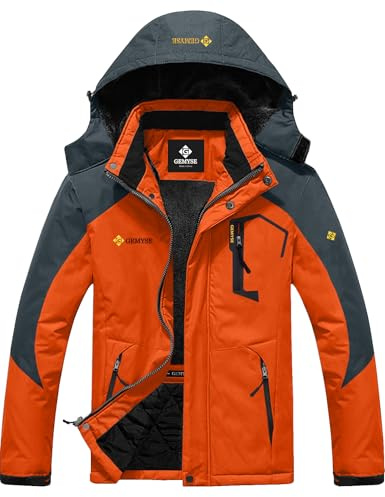 GEMYSE Men's Mountain Waterproof Ski Snow Jacket Winter Windproof Rain Jacket (Orange Grey,Large)