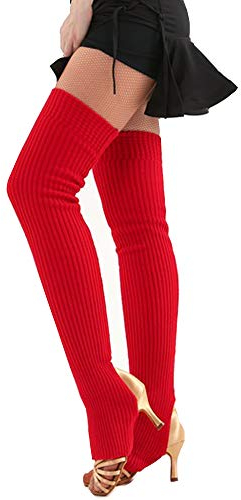 Cheerlife Damen Ballettstulpen mit Fersenloch, Stulpen 75cm extralang Winter Warme Beinlinge Overknees gestrickte Strümpfe (Rot)