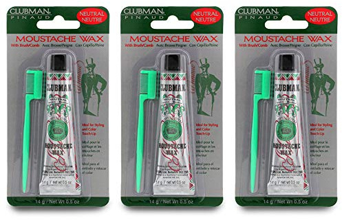 Clubman Moustache Wax Hang Pack, Neutral Color 0.5 oz x 3 packs