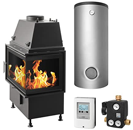 Schmitzker KS2995 No2 Rechts 17 kW Wasserführender Kamineinsatz - Komplett-Set mit Kombispeicher THKE/F 600, inkl. Isolierung