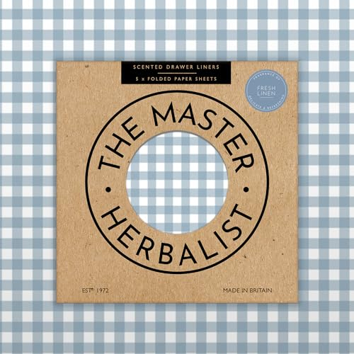The Master Herbalist Duftende Schrankpapier mit Sandelholzduft im Gersten-Gingham-Design (gefaltet), Packung mit 5 Bögen, enthält ätherische Öle (Enteneiblau | Fresh Linen)
