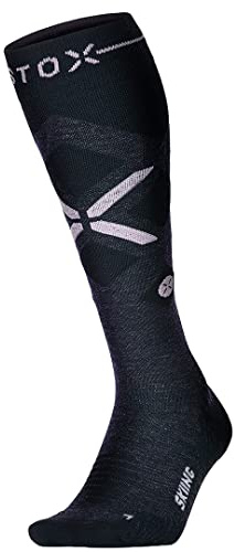 STOX Energy Socks – skidstrumpor för kvinnor – premium kompressionsteknik – skidstrumpor med merinoull – inga kalla fötter – inga kramper – snowboardstrumpor, Mörkblå/Rosa, L