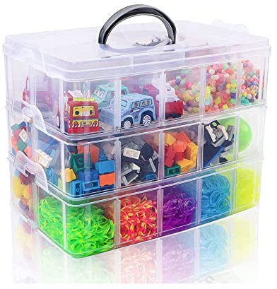 DRSUMLF Stackable Storage Container Box with Dividers-30 Compartments, 3-Tier Bead Organizers for Art Craft Storage, Washi Tape, Kids Toys, Jewelry, Beauty & Sewing Supplies