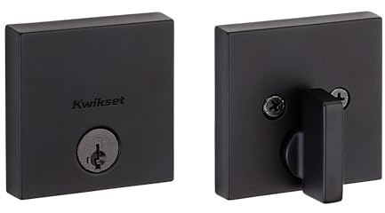 Kwikset Downtown Deadbolt Lock, Matte Black Square Exterior Keyed Front Entry Door, Pick Resistant SmartKey Rekey Security, Single Cylinder Dead Bolt, with Microban Protection