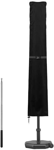 Dokon Funda Sombrilla Jardín Impermeable Funda Protectora Parasol Exterior de 2 a 3m con Varilla, Anti Viento, Anti UV, Tela Oxford 420D Cubierta Sombrilla de Playa (190x30/50cm) - Negro