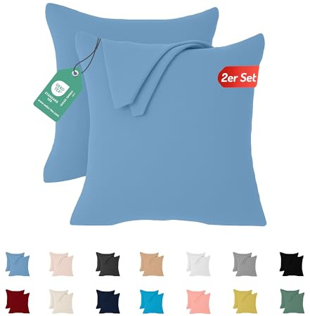 Livessa 2er Set Kissenbezug 40x40 aus%100 Baumwolle Jersey Stoff - Verdeckter Reißverschluss, Kopfkissenbezug 40x40 cm, Kissenhülle, Ultra weich und atmungsaktiv, Oeko-Tex Zertifiziert