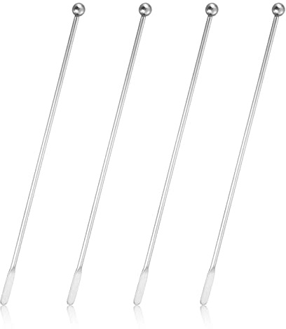 4 mescolatori in acciaio inox, per mescolare cocktail, bevande, swizzle, 19,1 cm, in metallo, con piccole palette rettangolari, bastoncini riutilizzabili per caffè, bar, cioccolato, latte (argento)