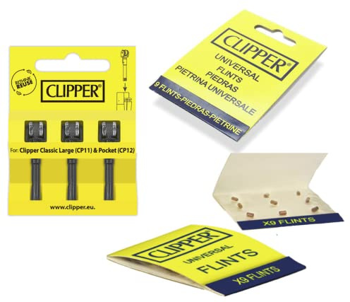 Clipper® 9X Feuersteine + 3X Zündräder mit Feuerstein + OnAir Druckverschlussbeutel; Clipper Flint Set für Feuerzeuge