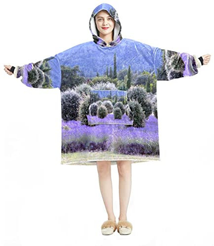 Tragbare Decke Hoodie, übergroße Kapuzendecke, Sweatshirt, Lavendel, lila Blumen, Mehrfarbig, Einheitsgröße
