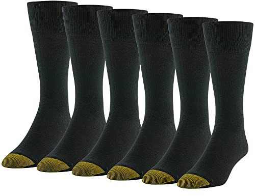 GOLDTOE Men's Cambridge Crew Socks, 6-Pairs, Black, Large
