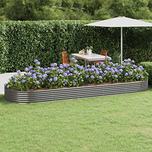 Yolola Raised Bed Metal Large Raised Bed Metal Raised Bed for Garden, Snail Protection, Raised Bed Weatherproof Raised Bed for Garden Plants Garden Herbs Outdoor 450 x 140 x 36 cm Grey