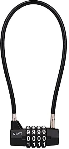 NBYT Stahlseil, 4-stelliges Zahlenschloss, Schranktürgriff-Vorhängeschloss, Durchmesser: 1.9 cm, Länge: 27.9 cm, geeignet für Schließfächer, Aktenschränke, kleine Schuppen, Haustiertürschlösser.