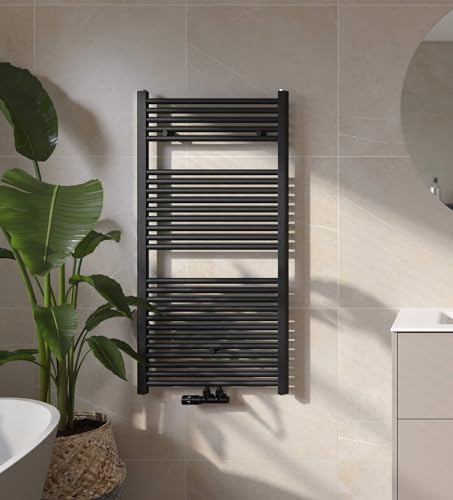 Saqu Badheizkörper Fonti in Matt Schwarz 60x118,5 cm - Handtuchheizkörper Badheizung Handtuchwärmer - Handtuchheizung 700W