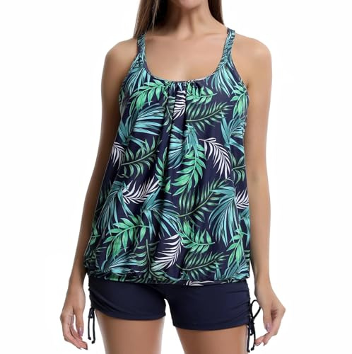 IHCEMIH Baddräkt för kvinnor, brottarrygg, 2 delar, tankini-set med badshorts och topp, badkläder, badklänning med byxor, M