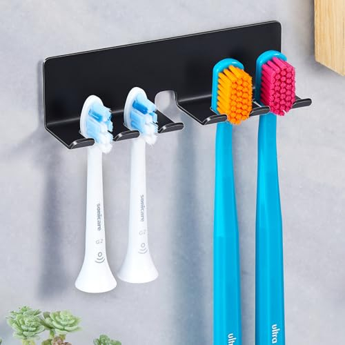 GGQ Zahnbürstenhalter Elektrische Zahnbürste - Zahnbürstenhalter Wand Ohne Bohren, Aufsteckbürsten Halter, Elektrische Zahnbürste Halterung, Selbstklebend Zahnbürstenkopf Halter (Schwarz, Groß)