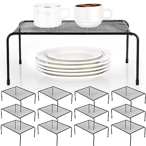 Kigley 12 Pcs Mesh Kitchen Shelves Cabinet Storage Shelf Rack 13 x 9'' Steel Wire Organizers Spice Storage with Rustproof Finish Non Slip Feet for Home Desk Cupboard Pantry Counter(Black)