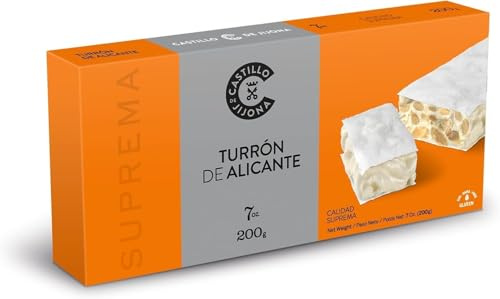 Castillo de Jijona - Turrón de Alicante - Turrón Tradicional - Almendra Selecta - Sin Gluten - Calidad Suprema - Receta Artesanal - Fabricado en España (Jijona) (200, Gramos)