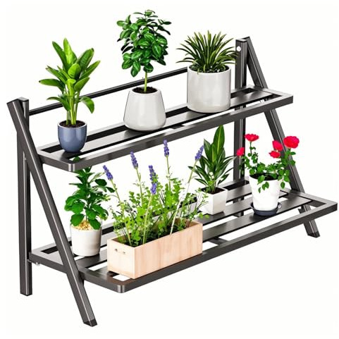 DHYGOTFUR Étagères à Plants Supports de Pots de Fleurs Extérieurs/Intérieurs Aluminium, Porte Plante Stand Support de Plants Étagères pour, 2 Niveaux (2 Niveaux)