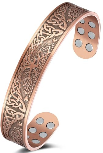 Jeracol Magnetiska armband i koppar för män kvinnor, 100 % massivt koppar magnetiskt manschettarmband med kraftfulla magneter (3 500 Gaus), brasaletes med Ajsust-verktyg och presentförpackning för