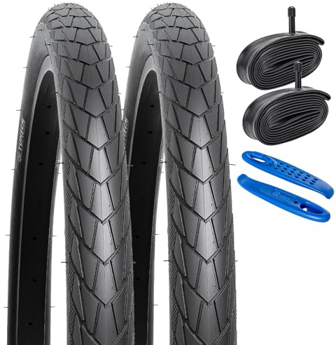 YunSCM 2er-Pack 60TPI Nylon Pannensicher 26 Zoll Reifen 26x1.50 Mantel 40-559 und 2er-Pack 26 Zoll Schlauch AV32mm Ventil kompatibel 38-559 26x1.50 26x1.75 47-559 Reifen und Schlauch