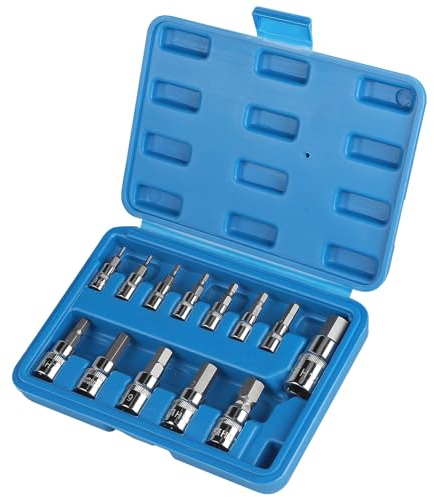 13 Pièces Jeu de Douilles à Six Pans Creux 1/2'',3/8'',1/4'', Lot de 13 Douilles Torx à Six Pans Creux Intérieurs 2-14mm avec Coffret Plastique,Jeu de Douilles 1/2 pour Clé à Chocs