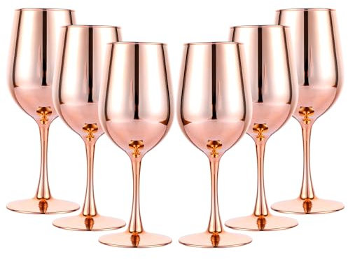 VIDETOL 6 copas de vino tinto, 350 ml, copas de vino tinto, de oro rosa, para camping, fiestas y reuniones