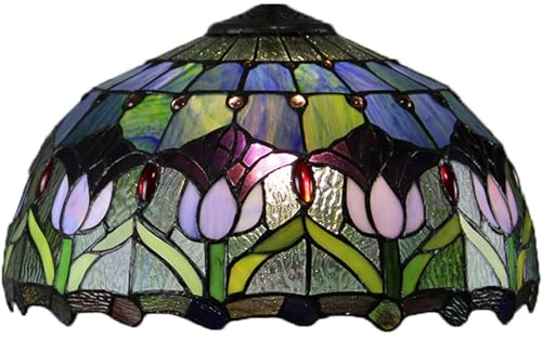 Fiunkes 16 Inch Tulip Lamp Shade Replacement, Tiffany Style Red Purple Stained Glass Lamp Shade Only for Table Lamps Pendant Lamps Floor Lamp Accent Lamp Island Lamp,Purple