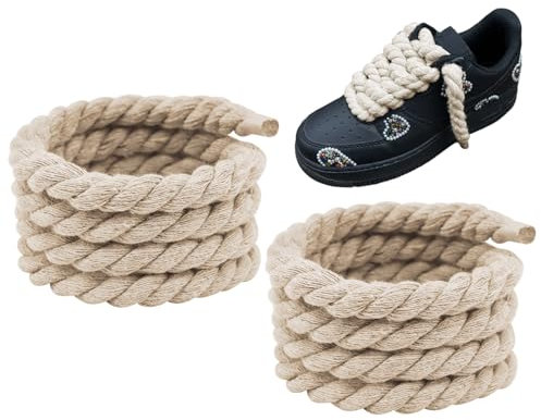 ZBHDEYG 2 paires de lacets en corde de coton, lacets en corde épaisse, lacets de sport, lacets de bricolage, accessoires de chaussures, lacets d'entraînement (beige)
