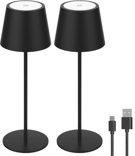 LUXULA 2er Pack Dimmbare LED Tischlampe Akku Touchfunktion, Kabellos, USB | 3 Lichtfarben CCT, Indoor & Outdoor, IP44, Tischleuchte Außen Camping