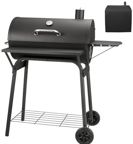 Kendane Gril à charbon de bois en tonneau, grand barbecue au charbon de bois avec étagère avant et latérale, grille de cuisson de 1600 cm², barbecue extérieur, parfait pour le camping, les fêtes sur