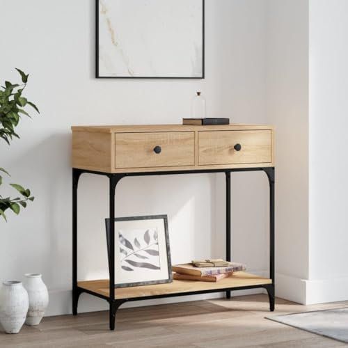 Homgoday Möbel Konsolentisch Eiche Sonoma 75 x 34,5 x 75 cm Mehrschichtholz, moderner Wohnzimmertisch, Couchtisch, Wohnzimmertisch, für Büro oder Schlafzimmer, Modell 833399