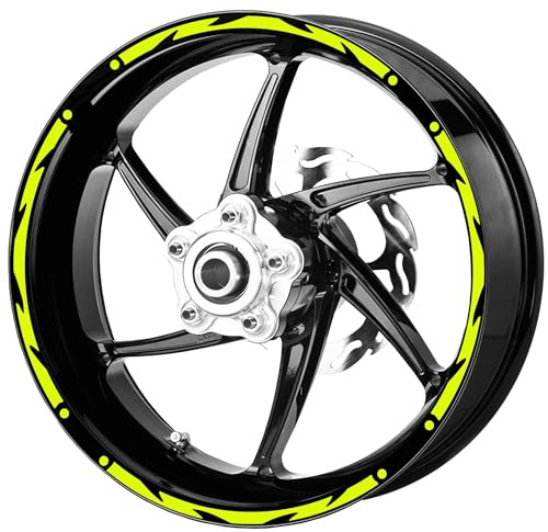 Pimastickerslab Set Completo Adesivi Strisce Cerchi Ruote Moto 17 Pollici Stripes Filetto Cerchioni Gomme Race Sport Decal Racing Stickers Strips Universale RT0019 (029 Giallo Fluo)
