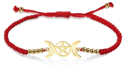 VASSAGO Triple Luna Diosa Pulsera para Mujeres Hombres Wicca Pentagrama Amuleto Trenzado Hecho A Mano Luna Pentáculo Pulsera Cuerda Pulsera de Cadena Joyería Pagana