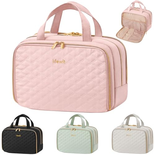 Lifewit Beauty Case da Viaggio da Donna, Beauty da Viaggio, Beauty Case Donna Uomo, Borsa da Toilette, Morbido Pochette Grande con Manico, Porta Trucchi, Regalo per Donna, L, Rosa