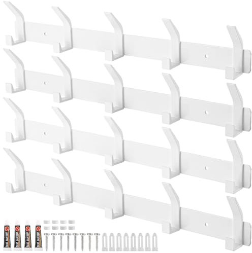 Oungy 4 Stück Kleiderhaken Wand, Garderobenhaken mit 5 Haken, Aluminiumlegierung Garderobenleiste Weiß, Kleiderhaken Garderobe, Kleiderhakene Weiß für Garderoben, Küche, Schlafzimmer und Badezimmer