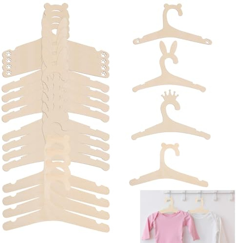Baby Hangers, 20PCS Non-Slip Space Saving Children Wooden Hangers for Clothes, Cute Animal Shaped Hooks for Clothes Blouses Pants Vests
