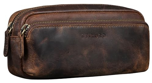 STILORD Melissa Federmäppchen Leder Groß Vintage mit Reißverschluss Stiftemappe Großes Etui Schule Uni Echtleder Kosmetiktasche für Damen und Herren Farbe:Soria - braun