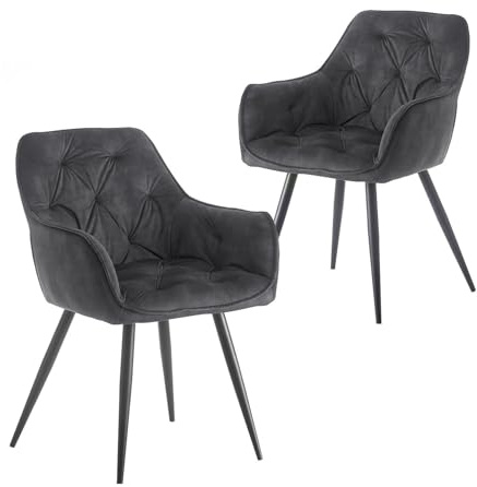 B&D home Esszimmerstuhl Dieter 2er Set, Küchenstuhl Schalenstuhl Stuhl für Küche, Esszimmer, Esstisch, Wohnzimmer, Arbeitszimmer, Büro, Retro modern Design, Samtstoff Anthrazit, 11137-ANTR-2