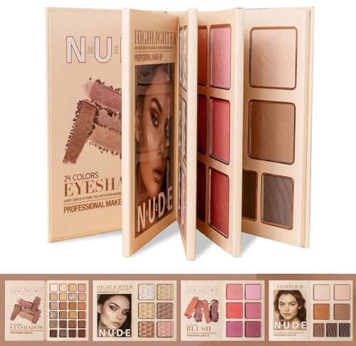 Tavolozza di trucco, ombretto, illuminante, fard e contouring, set di palette pieghevole a 4 strati, glitter opachi metallizzati, altamente pigmentata a lunga durata (43 colori)
