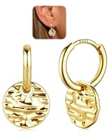 LOLIAS Ohrringe Silber 925 Hängend Creolen Rosegold 14K Gold for Damen | 14K Creolen Gold mit Rundem Coin Ohrringe Silber 925 Rosegold Hypoallergene Tropfen Ohrringe für Damen Mädchen