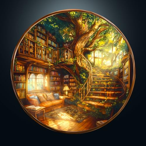 Charmible Puzzle 1000 Teile Erwachsene, Baumhaus Puzzle, Jigsaw Puzzle Rund | 67.5x67.5cm Erwachsene Puzzle,Puzzle Rund 1000 Teile,Papier Flache Puzzle mit 3D-Visualeffekte,Puzzle Schwer Anspruchsvoll