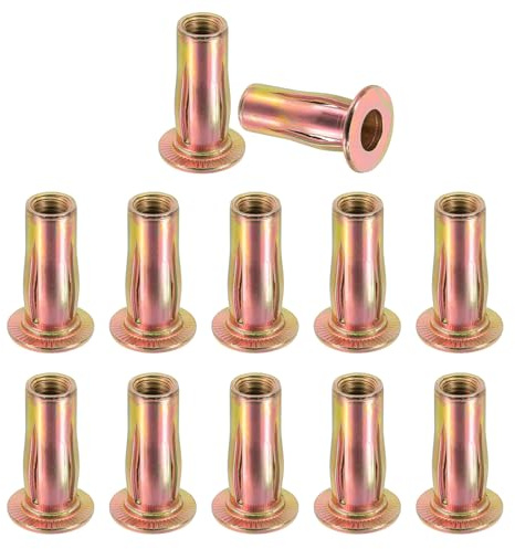 PATIKIL 12 Pcs Multi-Grip Rivet Nuts, M8 Pre-Bulbed Shank Flat Head Threaded Insert Nuts Carbon Steel Plus Nuts Color Zinc Plated for Fastener