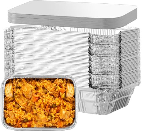 VIDETOL Aluminum Foil Trays with Lids, 60 Pcs, 21.8 x 16 x 5.5cm | 1000ml, Disposable, For Food Storage, Roasting, Baking, Broiling and Freezing, Takeaway Tin Foil Trays