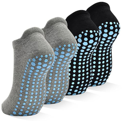 HYCLES 4 Pairs Non Slip Yoga Pilates Socks Anti Slip Grippy Socks for Women and Men Breathable Cotton for Ballet, Hospital, Dance, Trampoline, Barre