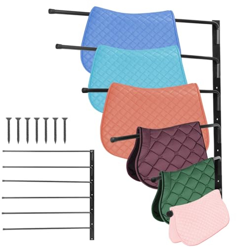 Saddle Pad Rack, Wall Mounted Horse Blanket Storage Rack, 180 Degree Swing Saddle Blanket Holder, 6 Bar Horse Blanket Holder For Horse Tack Room Organization