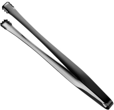 Silicone BBQ Tools Stainless Steel New Slip Ice Tongs Long Handled Coffee Cube Ice Grain Tongs Eggshell Pellet Removal Tool Eggshell Fragment Remover Kitchen Tools for Chefs and (Black, 15x1cm)