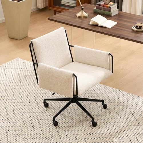 YOUTASTE Moderner Bürostuhl aus Bouclé-Stoff Extra Große Sitze, Beige | Höhenverstellbar Schreibtischstuhl Ergonomisch, Sitzbreite 53 cm, Homeoffice Stuhl mit Rollen, Drehstuhl 150kg XXL