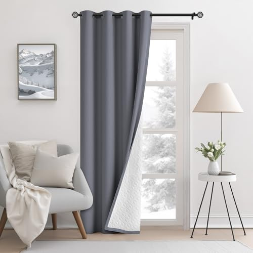 AOOSA 1 Pieza Cortinas Termicas, 132×245 CM Cortina Gruesas de Invierno, Resistente al Viento Insonorizada, Cortinas Opacas Termicas de Protección, para Sala de Estar, Dormitorio y Oficina(Gris)