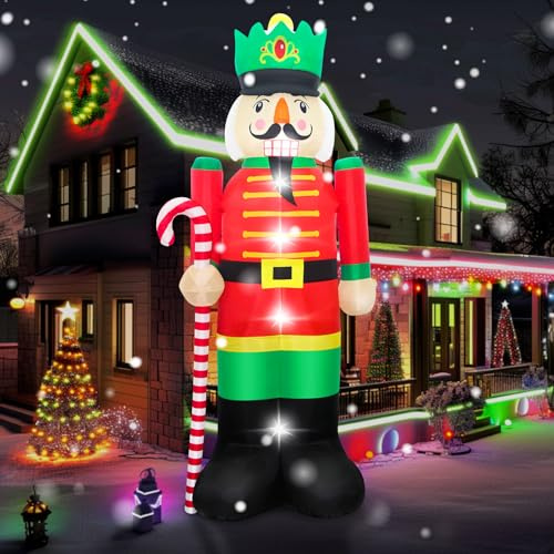Evoio Cascanueces gigante de Navidad de 12 pies, decoración inflable con un bastón de caramelo, cascanueces inflable grande iluminado para patio al aire libre decoraciones navideñas