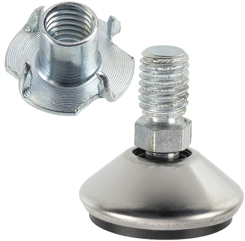 AERZETIX - Kit de 4 Pieds vérins de Meubles pivotants articulés réglables M10 à Visser + 4 écrous à Griffes à Frapper M10x13 pour Le Bois | en Plastique et en Acier | ferrure d'assemblage